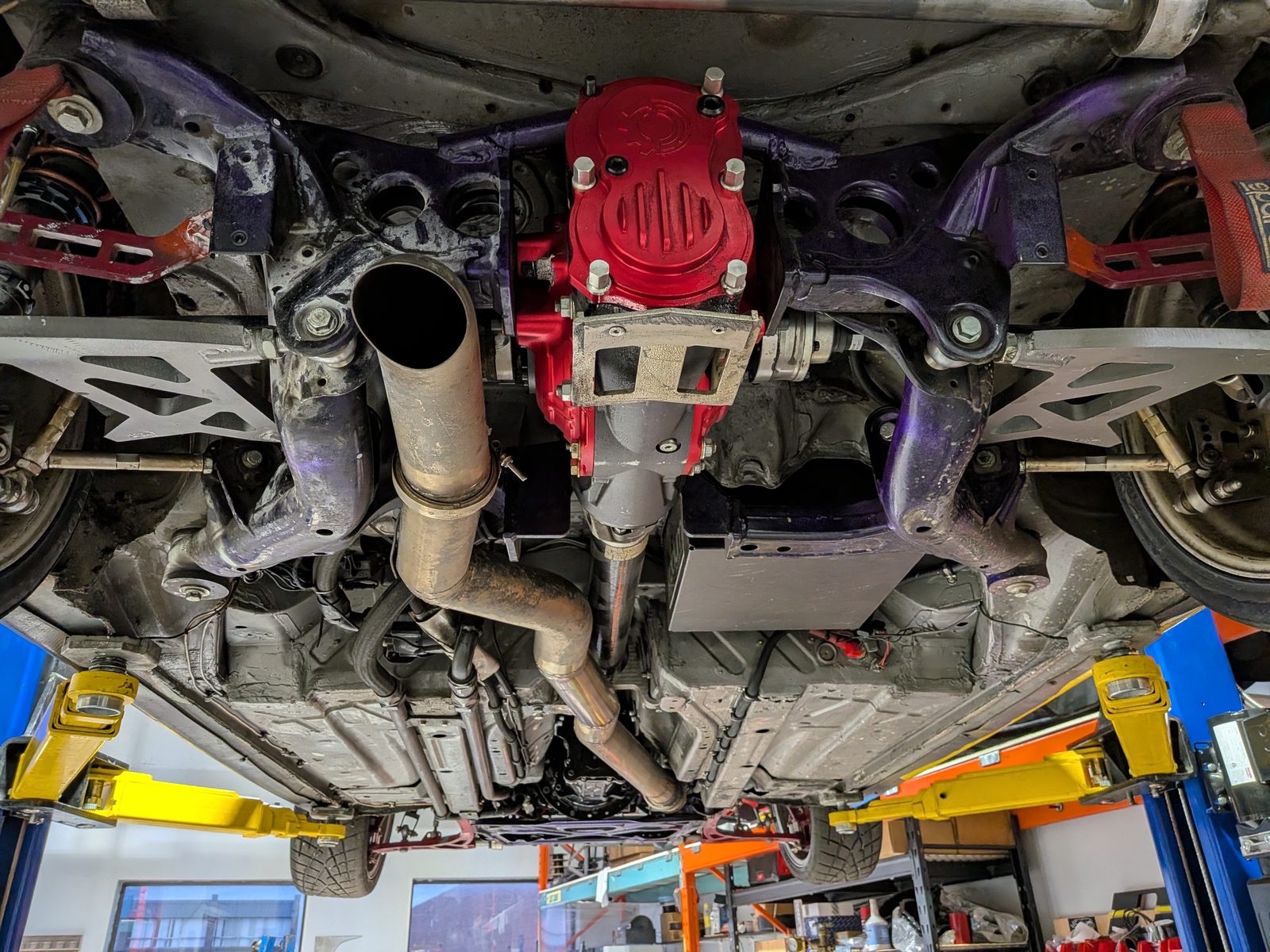 Rear differential and driveline, underside view