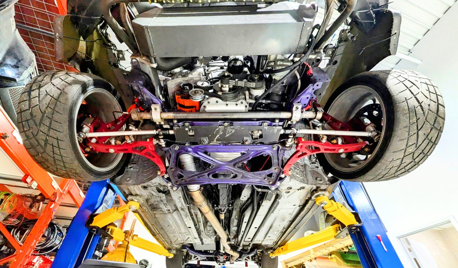 Front suspension — subframe, control arms and steering rack